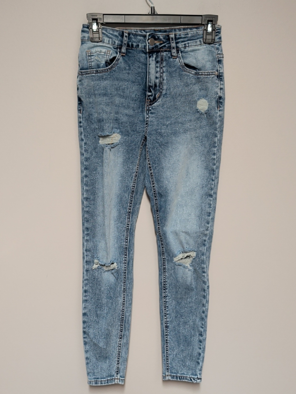SHEIN Light Blue Distressed High-Rise Skinny Jeans